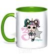 Mug with a colored handle A 3-year-old unicorn doll kelly-green фото