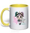 Mug with a colored handle A 4-year-old unicorn doll yellow фото