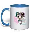 Mug with a colored handle A 4-year-old unicorn doll royal-blue фото