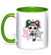 Mug with a colored handle A 4-year-old unicorn doll kelly-green фото