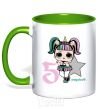 Mug with a colored handle A 5-year-old unicorn doll kelly-green фото