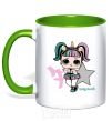 Mug with a colored handle A 7-year-old unicorn doll kelly-green фото