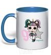 Mug with a colored handle A 9-year-old unicorn doll royal-blue фото