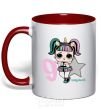 Mug with a colored handle A 9-year-old unicorn doll red фото