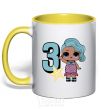 Mug with a colored handle Mermaid doll 3 year old yellow фото