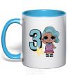 Mug with a colored handle Mermaid doll 3 year old sky-blue фото