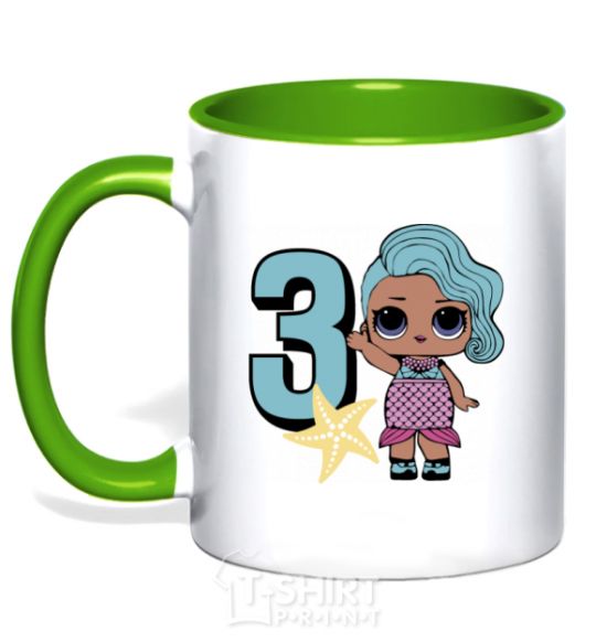 Mug with a colored handle Mermaid doll 3 year old kelly-green фото
