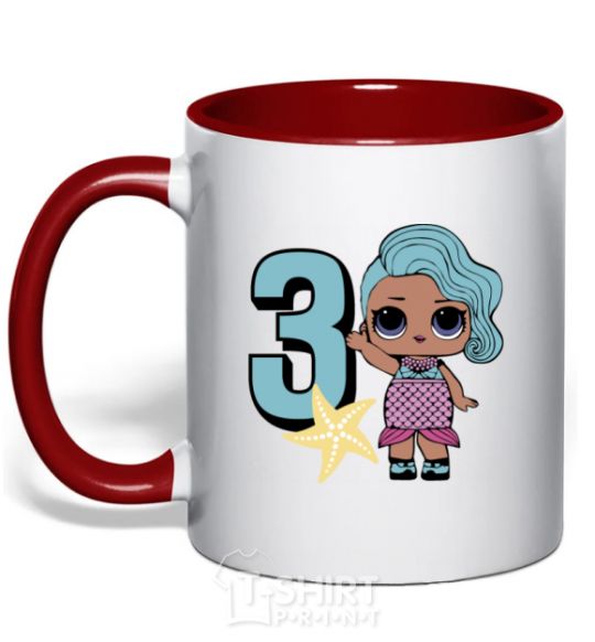 Mug with a colored handle Mermaid doll 3 year old red фото