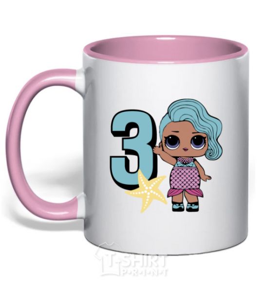 Mug with a colored handle Mermaid doll 3 year old light-pink фото