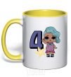 Mug with a colored handle Mermaid doll 4 year old yellow фото