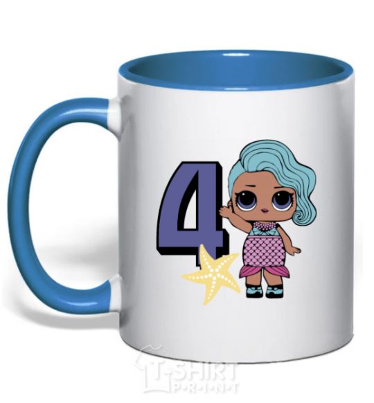 Mug with a colored handle Mermaid doll 4 year old royal-blue фото