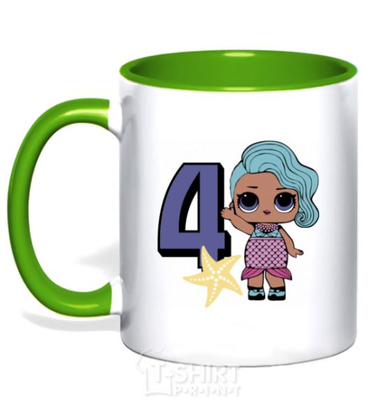 Mug with a colored handle Mermaid doll 4 year old kelly-green фото