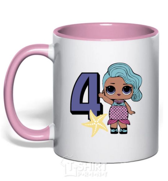 Mug with a colored handle Mermaid doll 4 year old light-pink фото