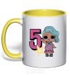 Mug with a colored handle Mermaid doll 5 year old yellow фото