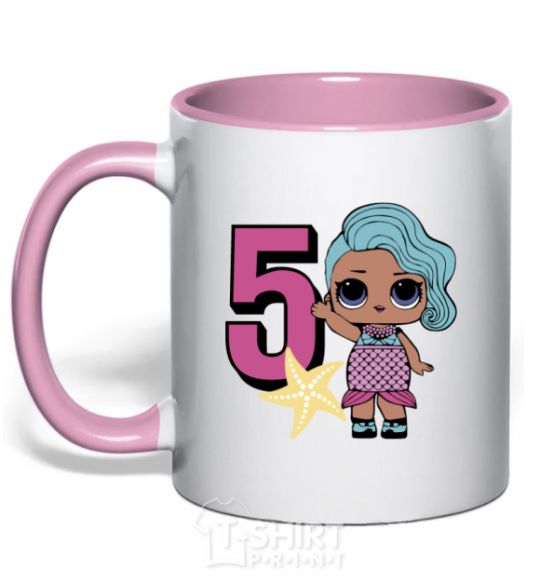 Mug with a colored handle Mermaid doll 5 year old light-pink фото