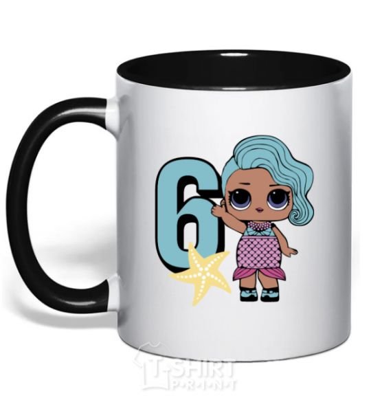 Mug with a colored handle Mermaid doll 6 year old black фото