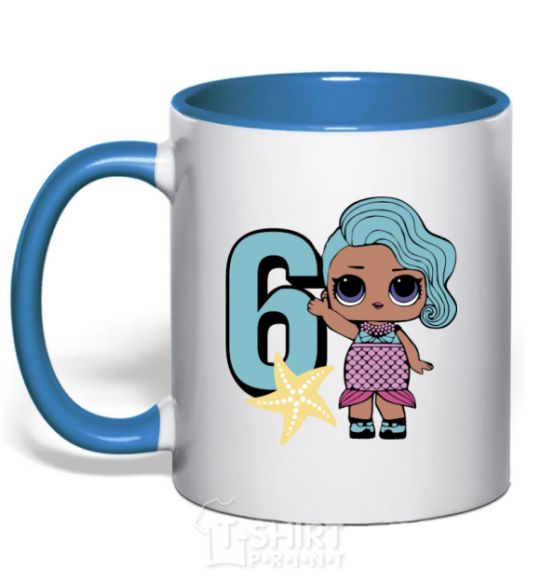 Mug with a colored handle Mermaid doll 6 year old royal-blue фото