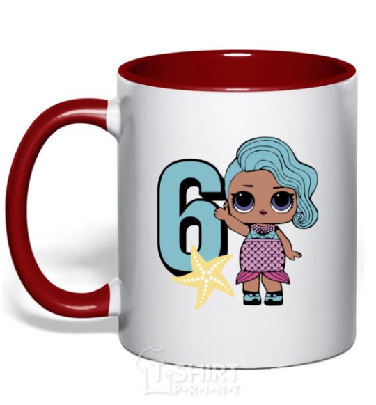 Mug with a colored handle Mermaid doll 6 year old red фото