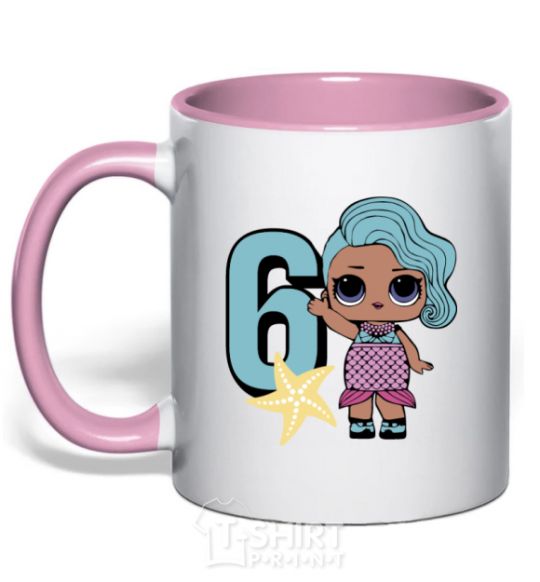 Mug with a colored handle Mermaid doll 6 year old light-pink фото