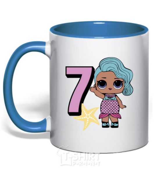 Mug with a colored handle Mermaid doll 7 year old royal-blue фото