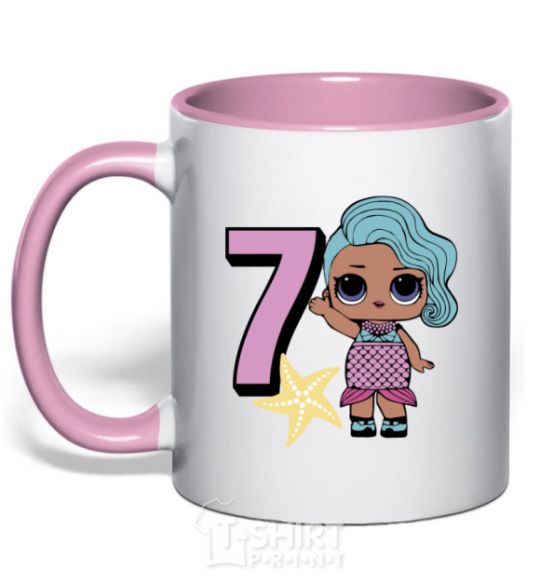 Mug with a colored handle Mermaid doll 7 year old light-pink фото