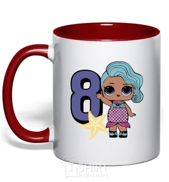 Mug with a colored handle Mermaid doll 8 year old red фото