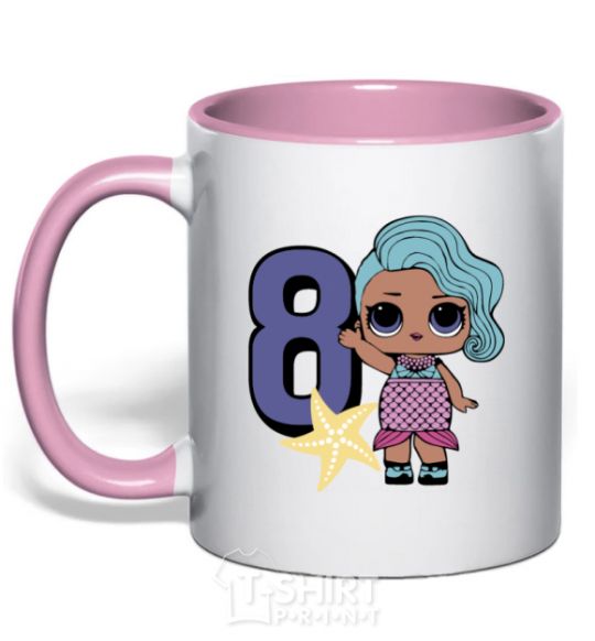 Mug with a colored handle Mermaid doll 8 year old light-pink фото