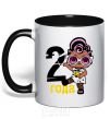 Mug with a colored handle Baby 2 year old doll in a T-shirt black фото