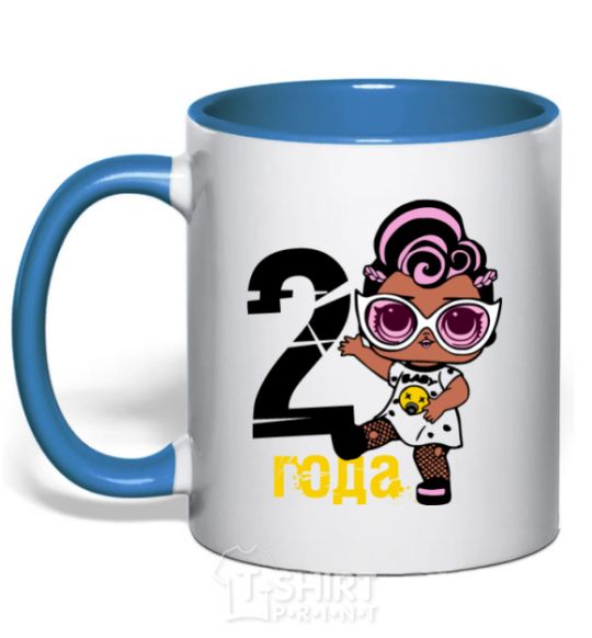 Mug with a colored handle Baby 2 year old doll in a T-shirt royal-blue фото