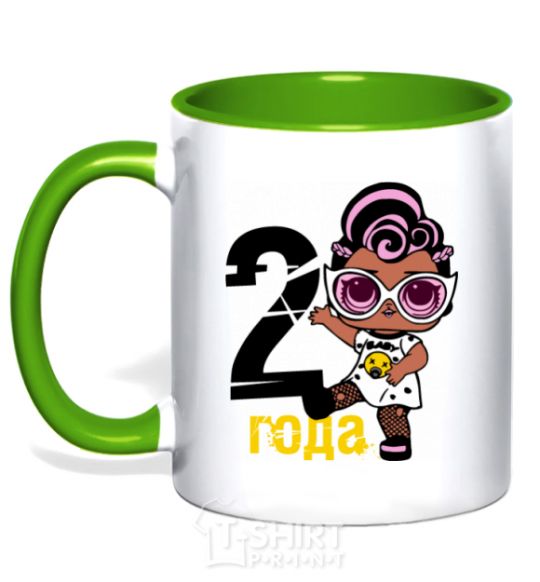 Mug with a colored handle Baby 2 year old doll in a T-shirt kelly-green фото