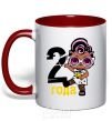 Mug with a colored handle Baby 2 year old doll in a T-shirt red фото