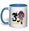 Mug with a colored handle Baby 3 year old doll in a T-shirt royal-blue фото