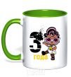 Mug with a colored handle Baby 3 year old doll in a T-shirt kelly-green фото