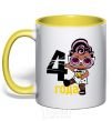 Mug with a colored handle Baby 4 year old doll in a T-shirt yellow фото