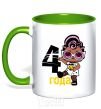 Mug with a colored handle Baby 4 year old doll in a T-shirt kelly-green фото