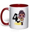 Mug with a colored handle Baby 4 year old doll in a T-shirt red фото