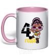 Mug with a colored handle Baby 4 year old doll in a T-shirt light-pink фото