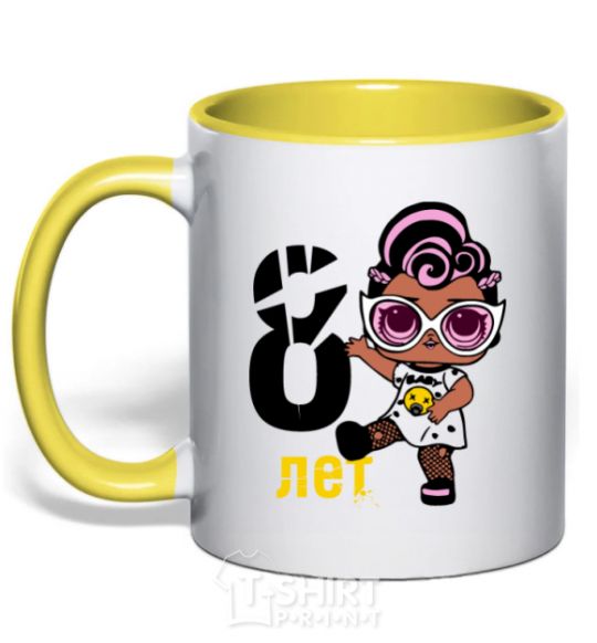 Mug with a colored handle Baby 8 year old doll in a T-shirt yellow фото