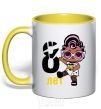 Mug with a colored handle Baby 8 year old doll in a T-shirt yellow фото