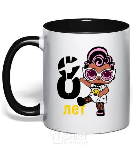 Mug with a colored handle Baby 8 year old doll in a T-shirt black фото