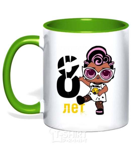 Mug with a colored handle Baby 8 year old doll in a T-shirt kelly-green фото