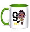 Mug with a colored handle Baby 9 year old doll in a T-shirt kelly-green фото