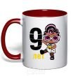 Mug with a colored handle Baby 9 year old doll in a T-shirt red фото