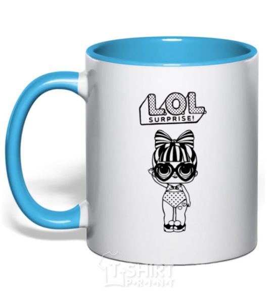 Mug with a colored handle Lol surprise heart glasses sky-blue фото