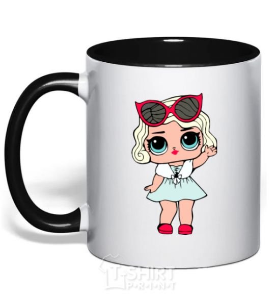 Mug with a colored handle A doll in a fur cape black фото