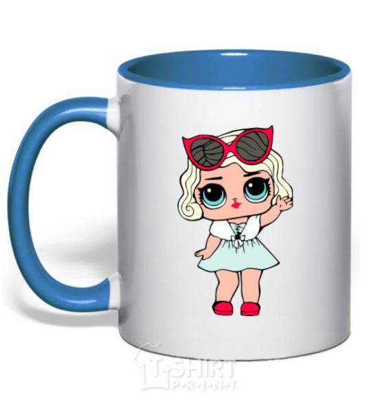 Mug with a colored handle A doll in a fur cape royal-blue фото