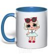 Mug with a colored handle A doll in a fur cape royal-blue фото