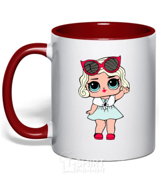 Mug with a colored handle A doll in a fur cape red фото