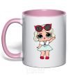 Mug with a colored handle A doll in a fur cape light-pink фото