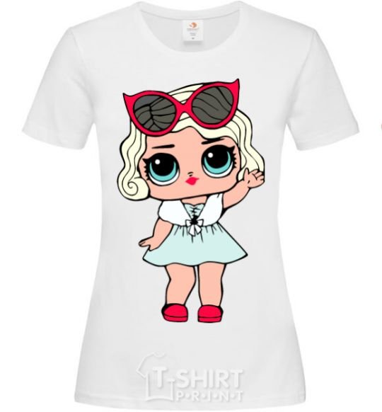 Women's T-shirt A doll in a fur cape White фото